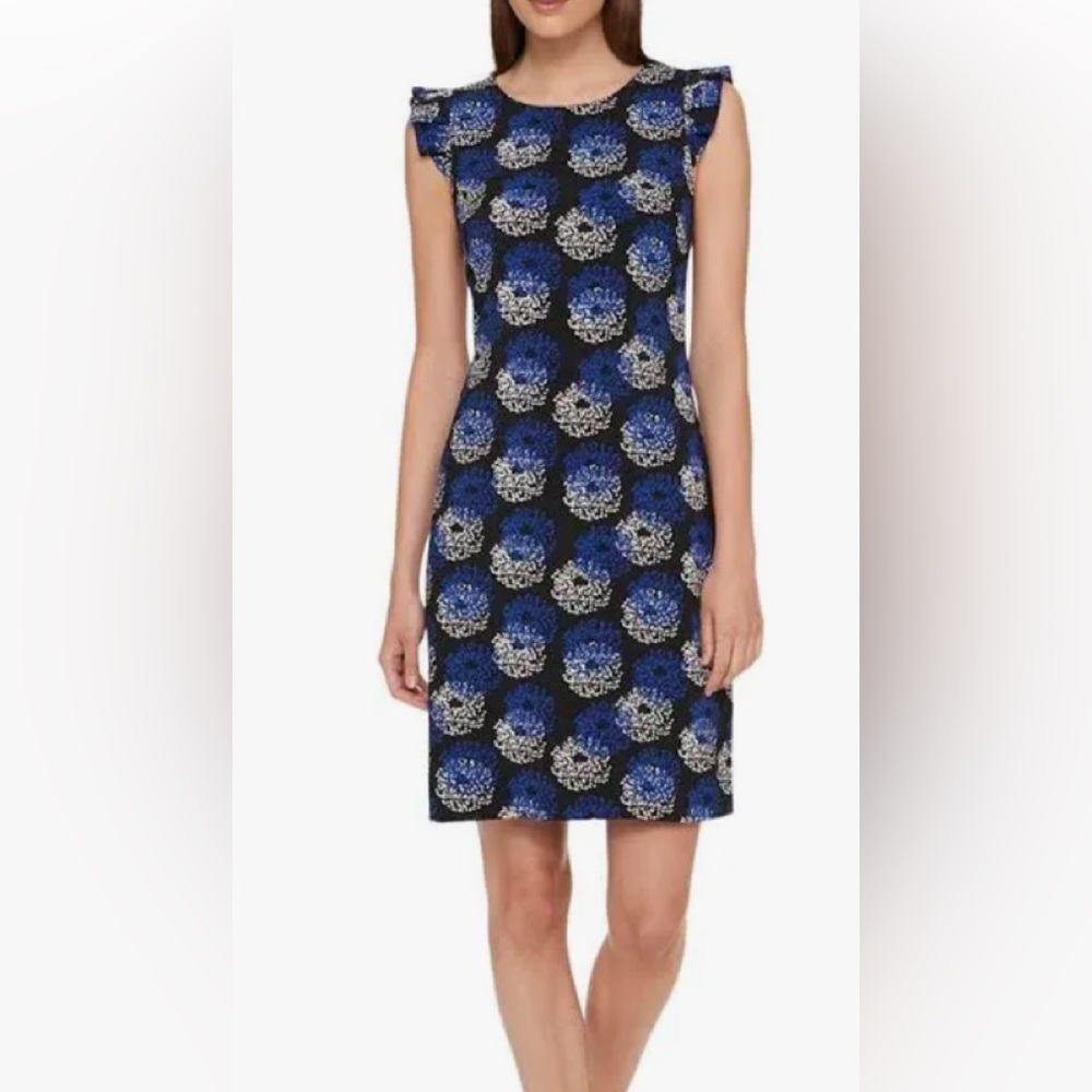 Tommy Hilfiger black/blue dress with cobalt and cream design Size 6 EUC